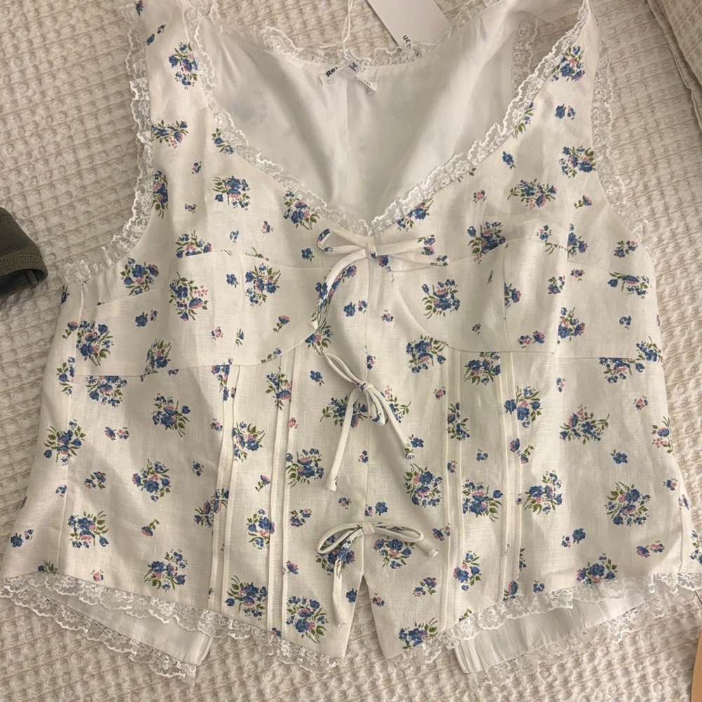 Reformation White Floral Lace Blouse